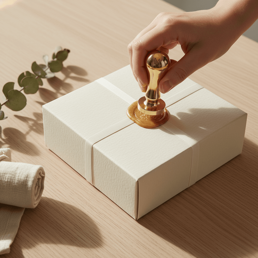 Verschlossene Geschenkbox mit Wachssiegel